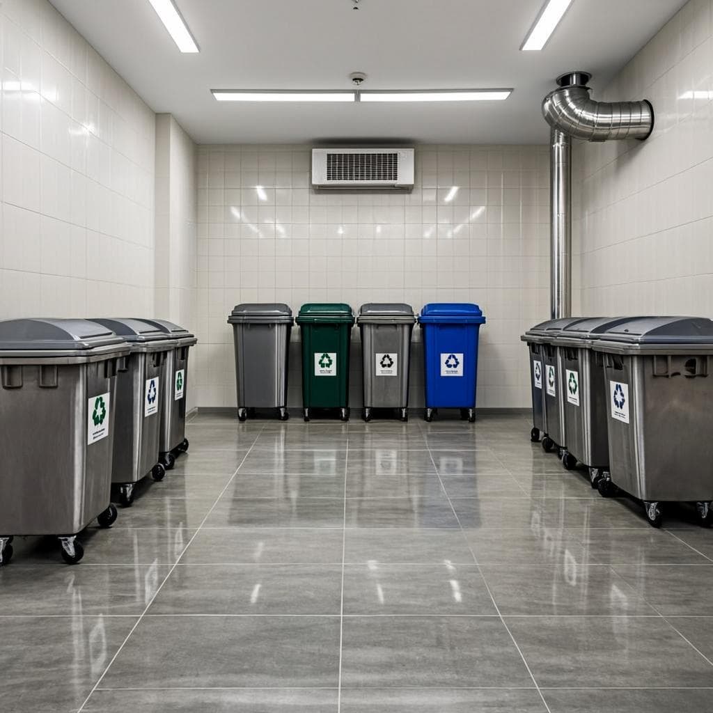 Local à déchets et recyclage propre et désinfecté par Bleu-Ménage
